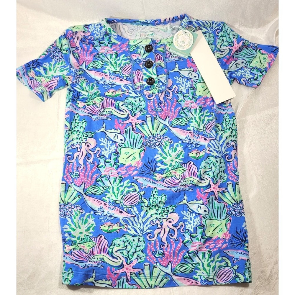 Gigi and Max Girls Mira Ruffle Buttery Soft Bamboo Top - Blue Sealife - Sz 8Y